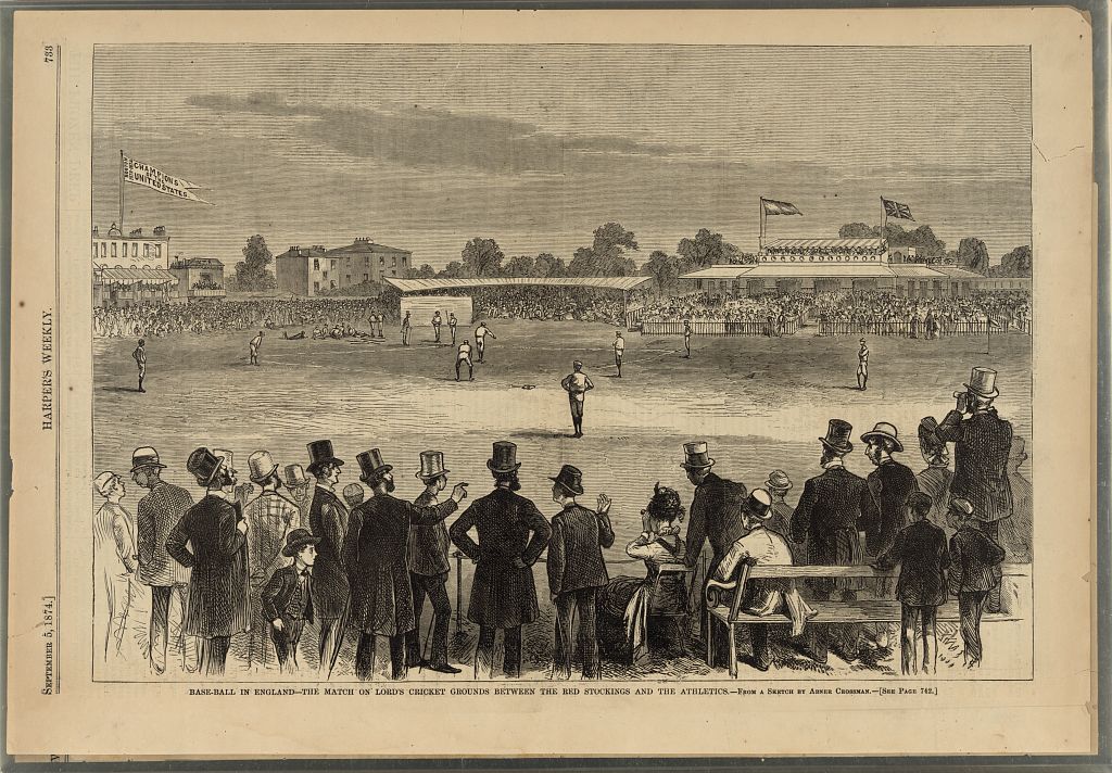 Spectators watch a match on Lord's cricket grounds between the Red Stockings and the Athletics