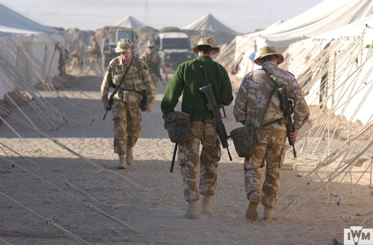 British soldiers in a camp in Kuwait during Operation 'TELIC', the invasion of Iraq, 2003.
