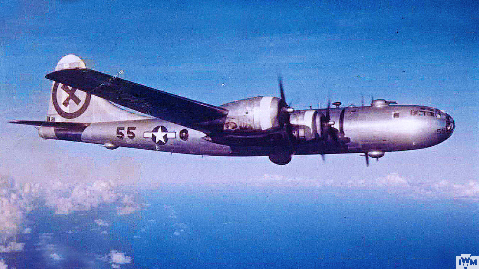 B-29 Superfortress of the 9th Bomb Group, 20th Air Force in flight.