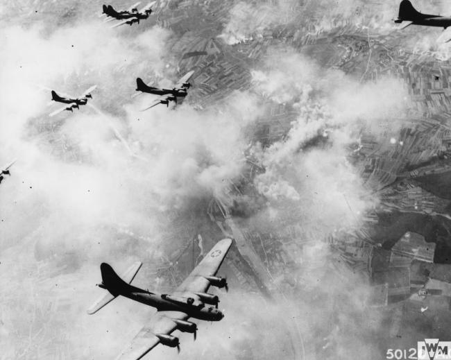A formation of B-17s of the 305th Bomb Group during a raid over Schweinfurt